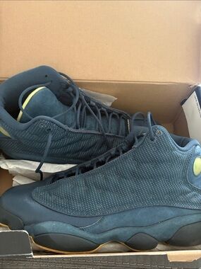 Jordan Men's Navy Sneakers with Yellow Accent